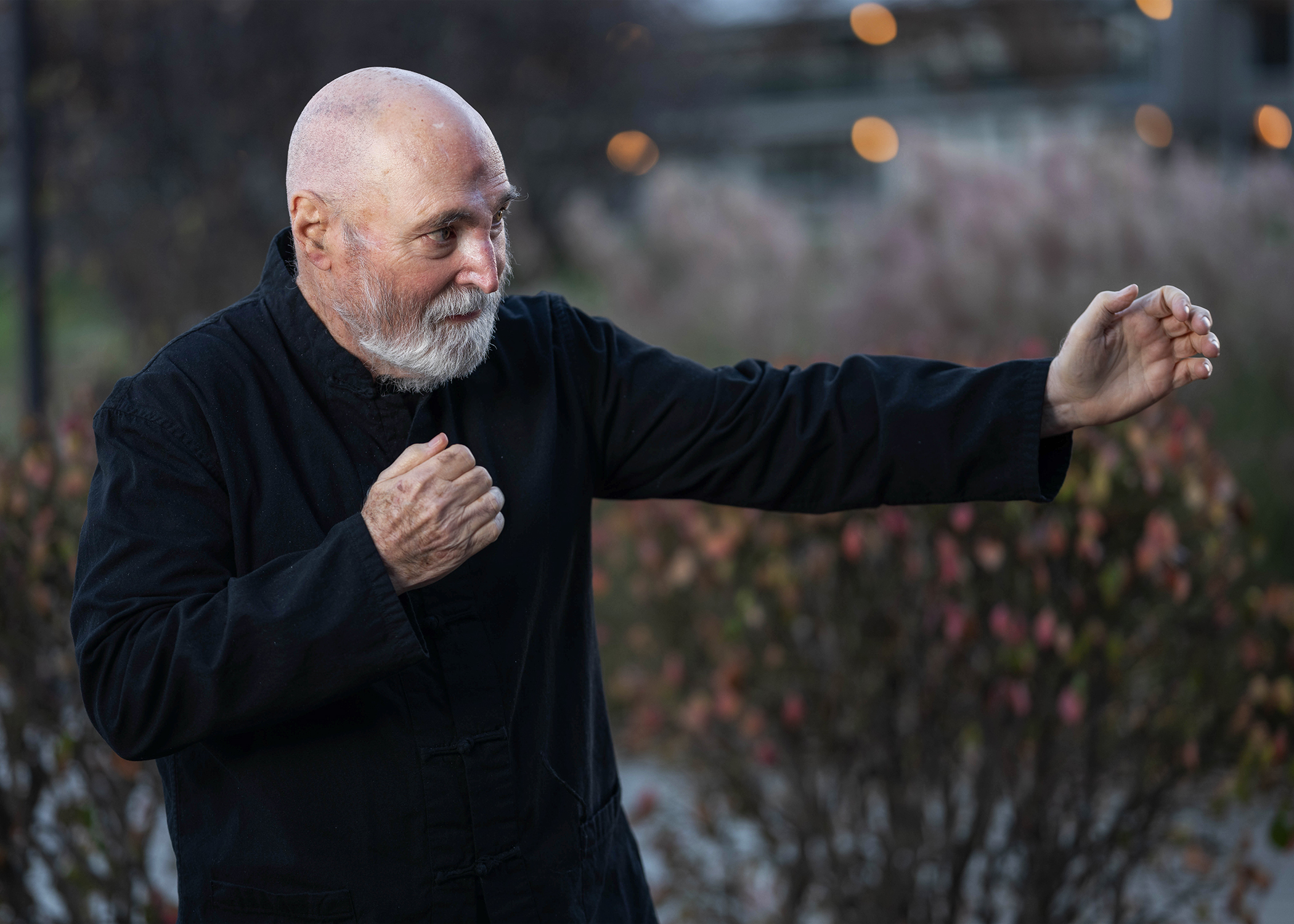 Rev. Bill McDonald practicing a martial art outdoors