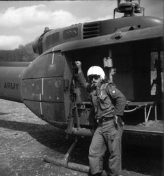 Rev. Bill McDonald in Vietnam with an Army Huey helicopter